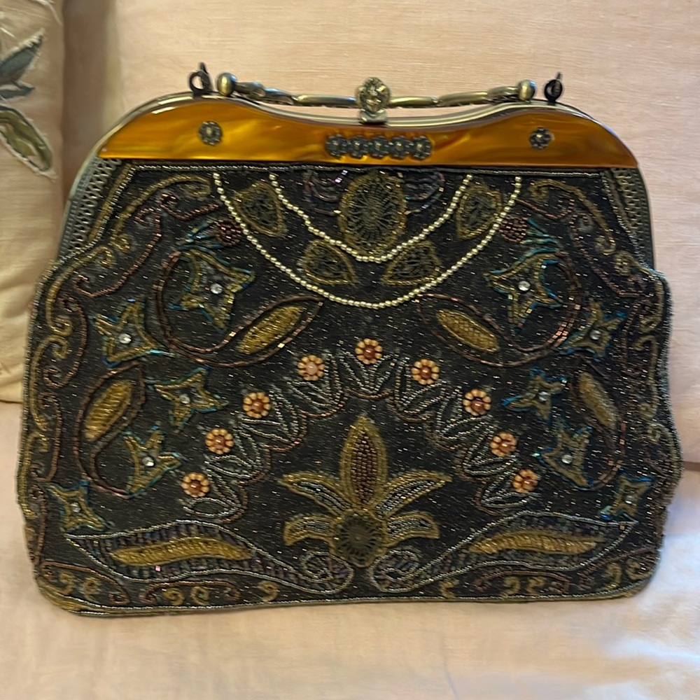Black and Brown bag with glass iridescent beads.